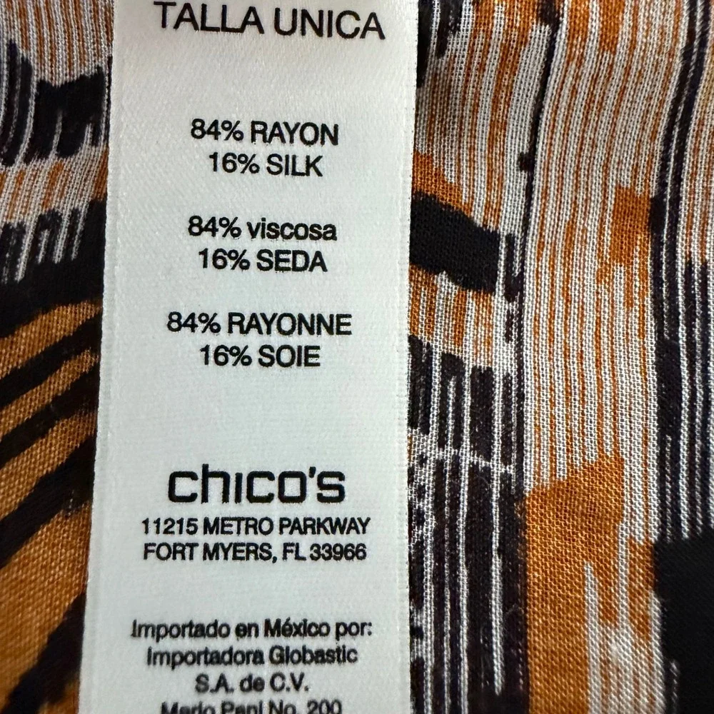 Chicos Women Blue Gold Geometric Floral Silk Blend Lightweight Rectangular Scarf